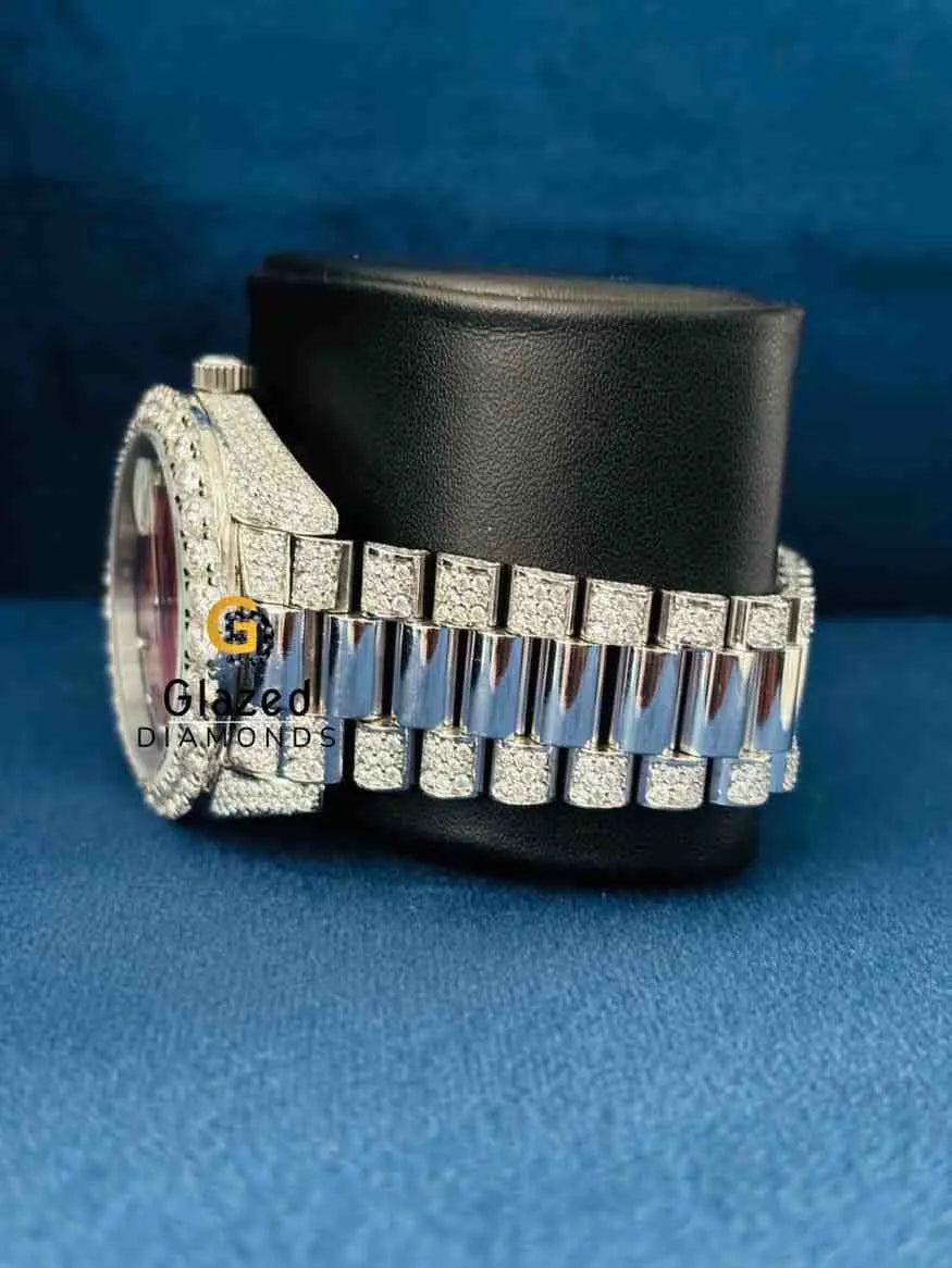 Men_s Diamond Studded Stainless Steel Wrist Watch