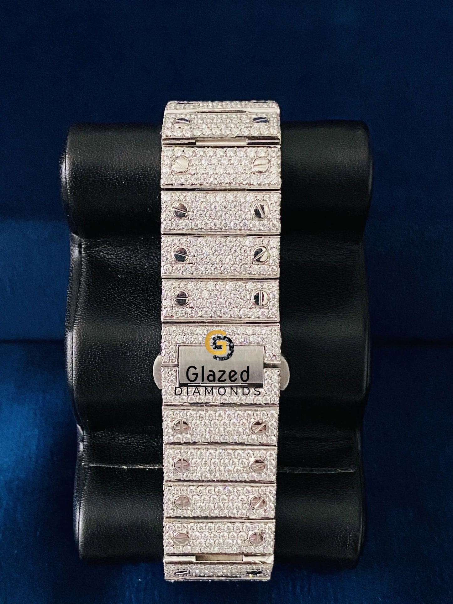 Men_s Fully Iced Out Roman Number Dial Moissanite Watch