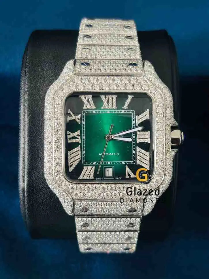 Men_s Iced Out Green Dial Moissanite Watch