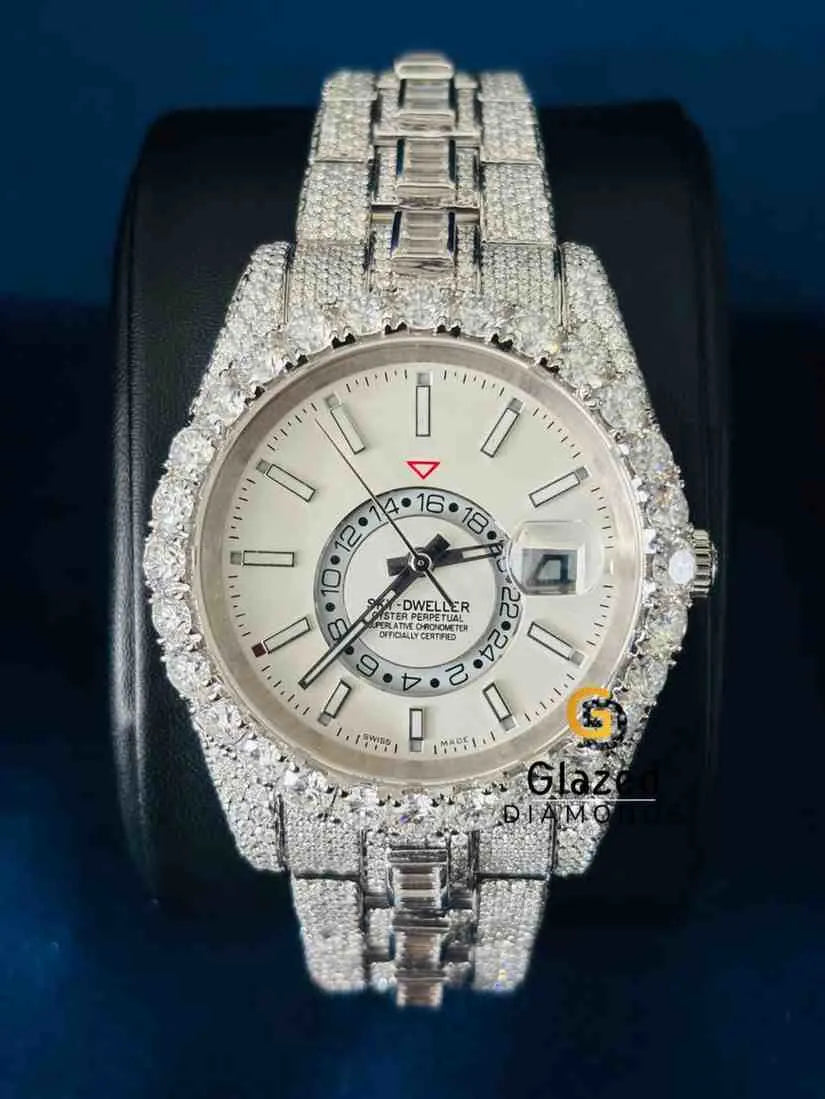 Men_s Iced Out Sky Dweller Moissanite Watch