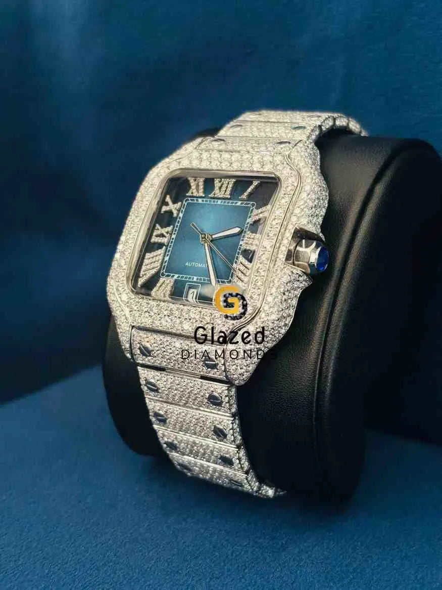 Men_s Roman Number Blue Dial Hip Hop Watch