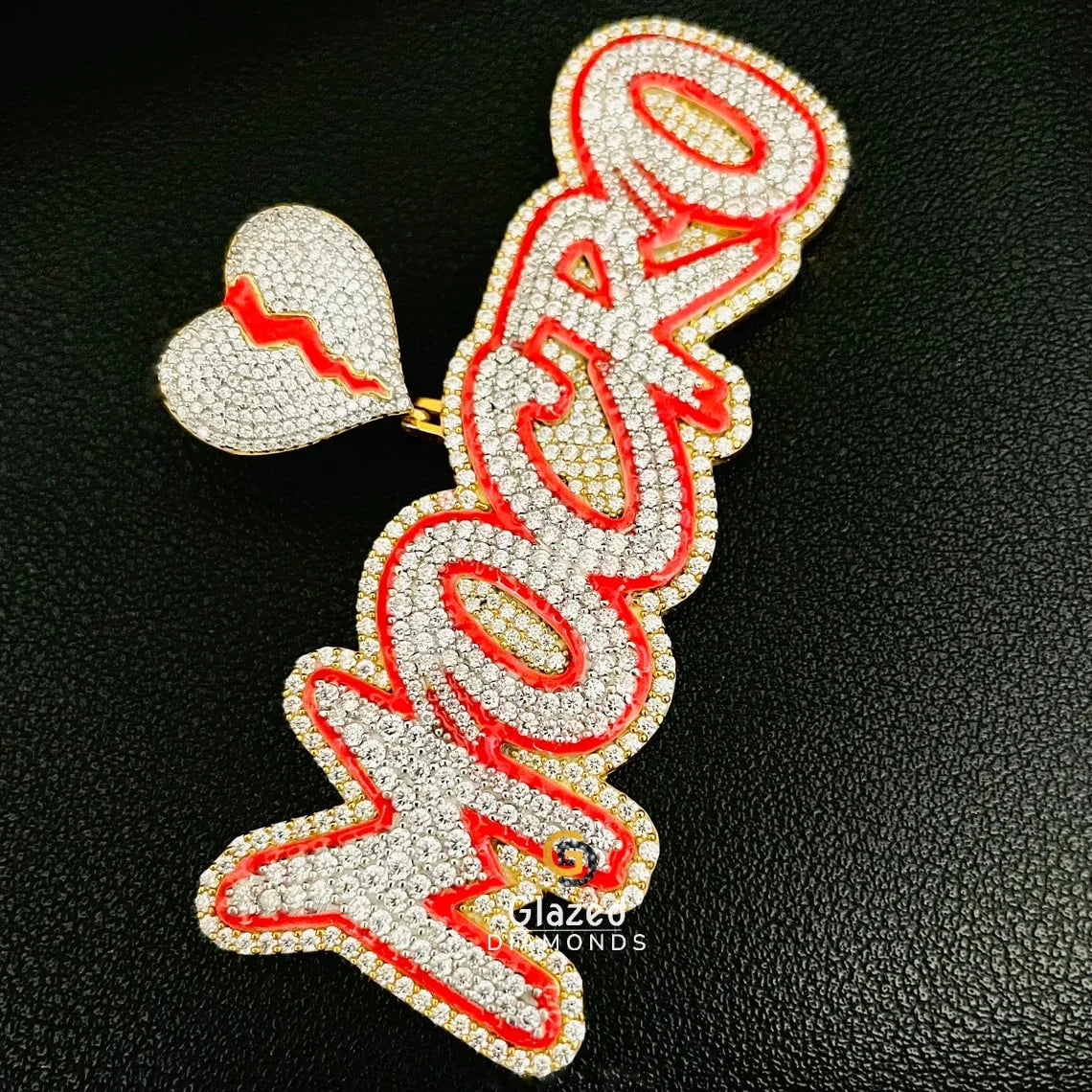 Mens Red Enamel Hip Hop Pendant