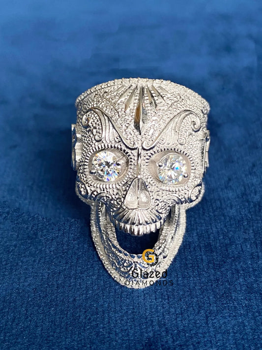 Milgrain Art Customized Skull Round Moissanite Hip Hop Ring