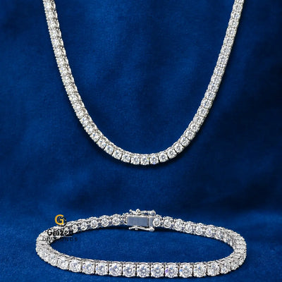 4MM Moissanite Tennis Chain/Bracelet Bundle 14K Gold
