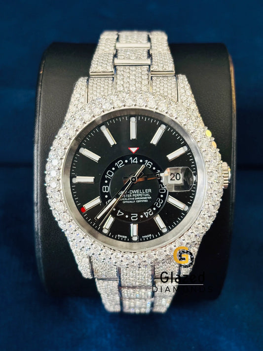 Moissanite Black Dial Sky Dweller Iced Out Watch For Men