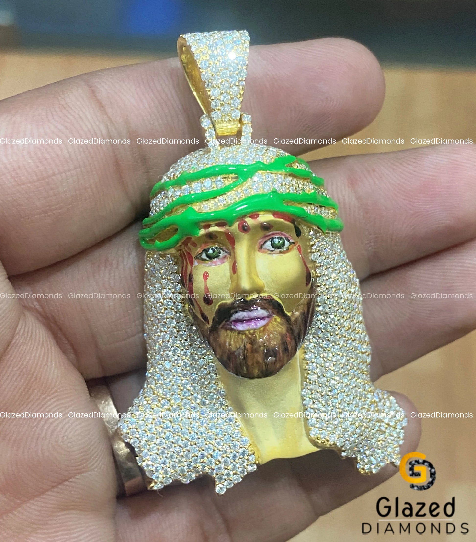 Moissanite Enamel Jesus Pendant