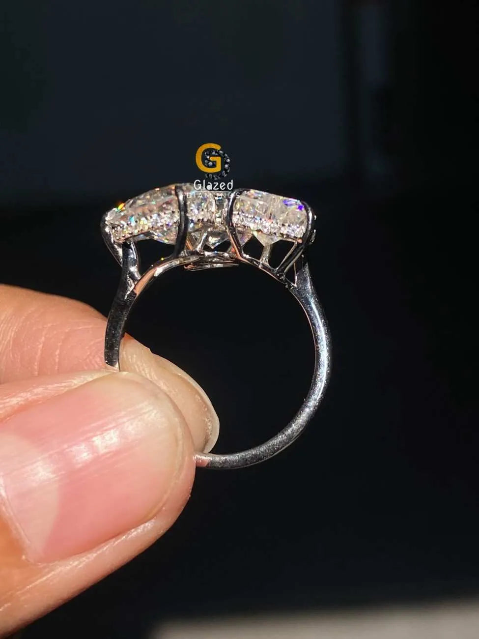 Moissanite Hidden Halo Three Stone Ring 2