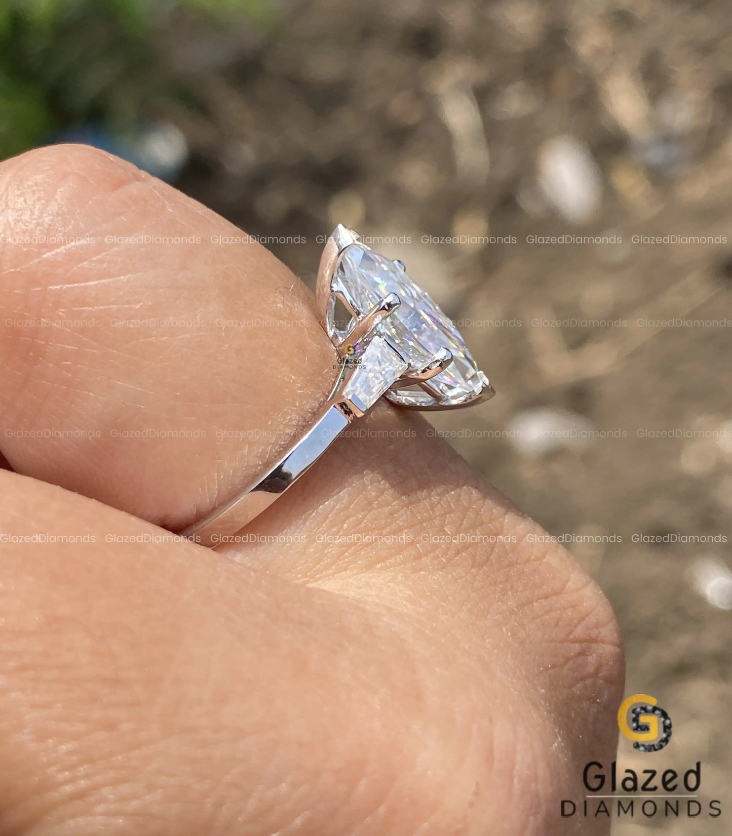 Moissanite Three Stone Engagement Ring