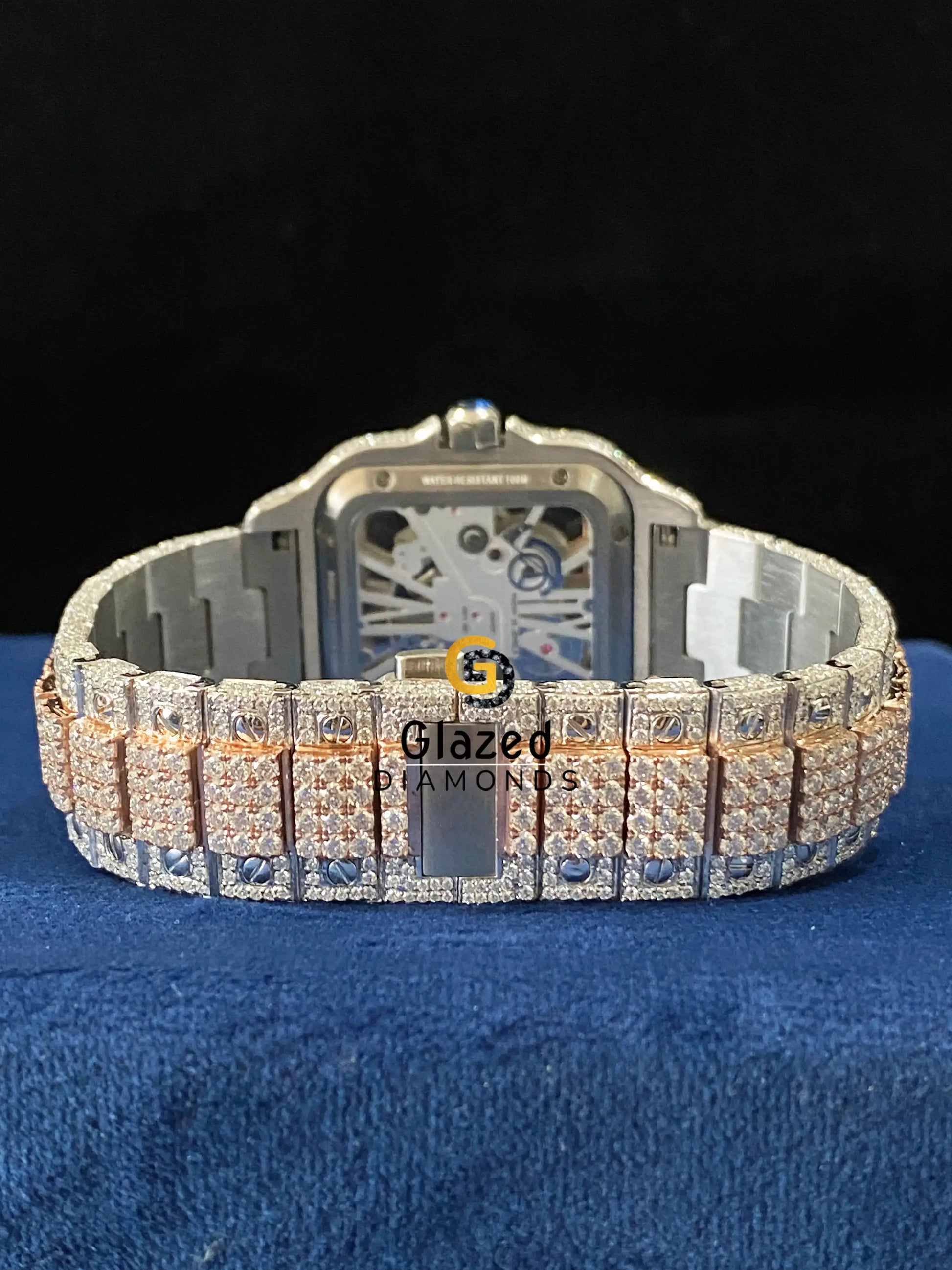 Moissanite VVS Diamond Skeleton Dial Two Tone Watch
