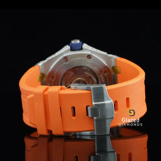 Orange Iced Out Moissanite Watch