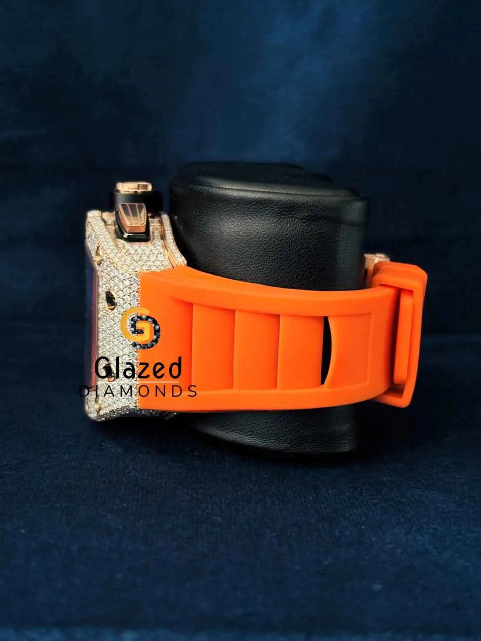 Orange Silicon Rubber Band Half Studd Hip Hop Watch