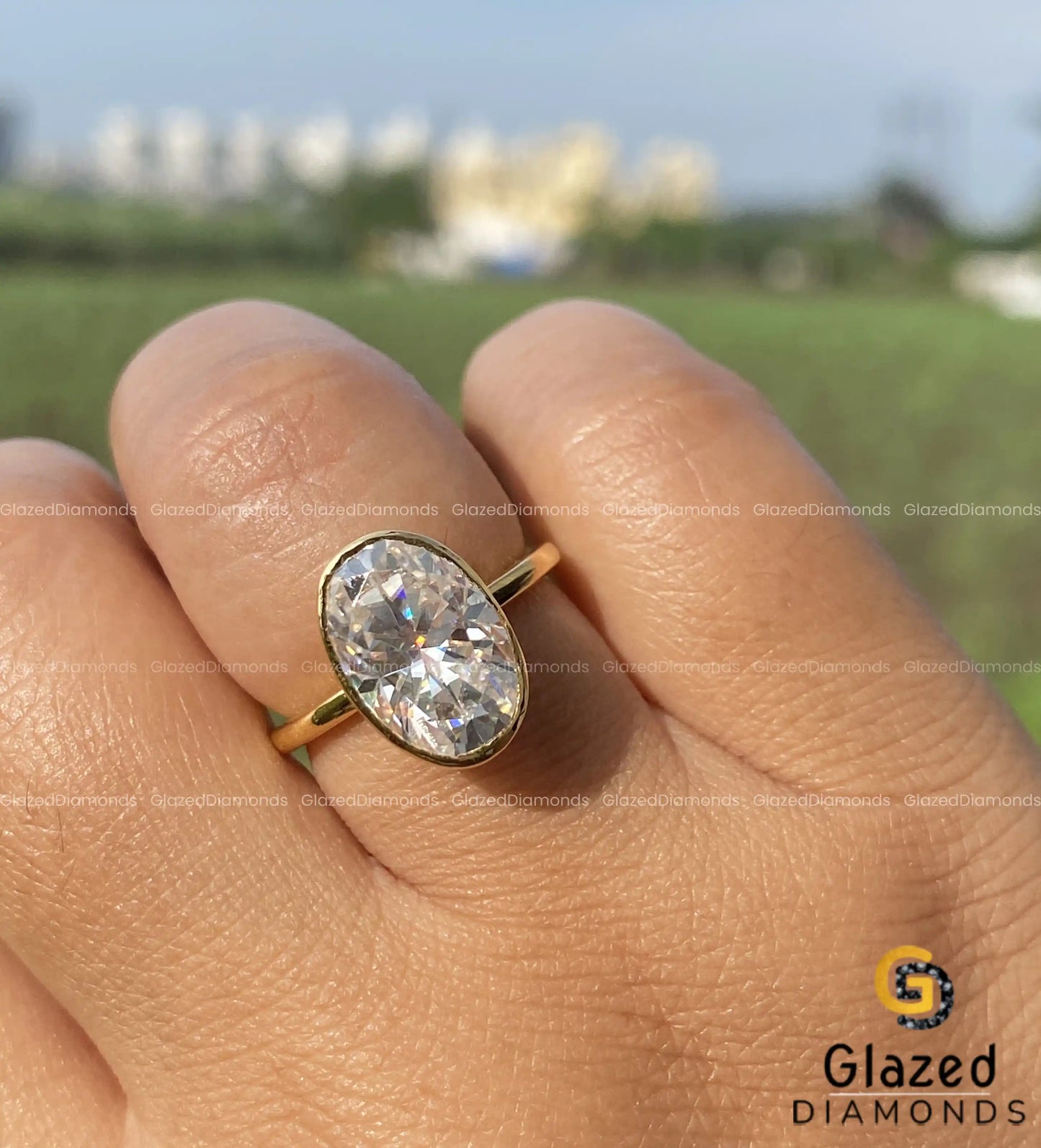 Oval Cut Moissanite BEzel Set Engagement Ring