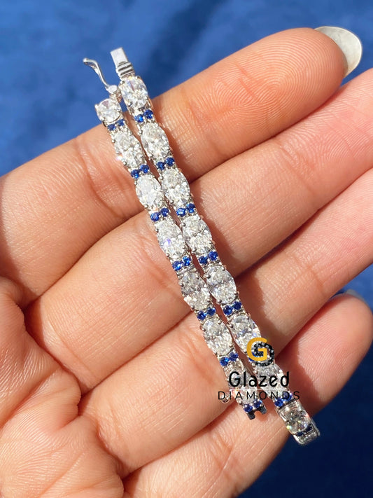 Oval Moissanite Colored Stone Tennis Link Hip Hop Bracelet