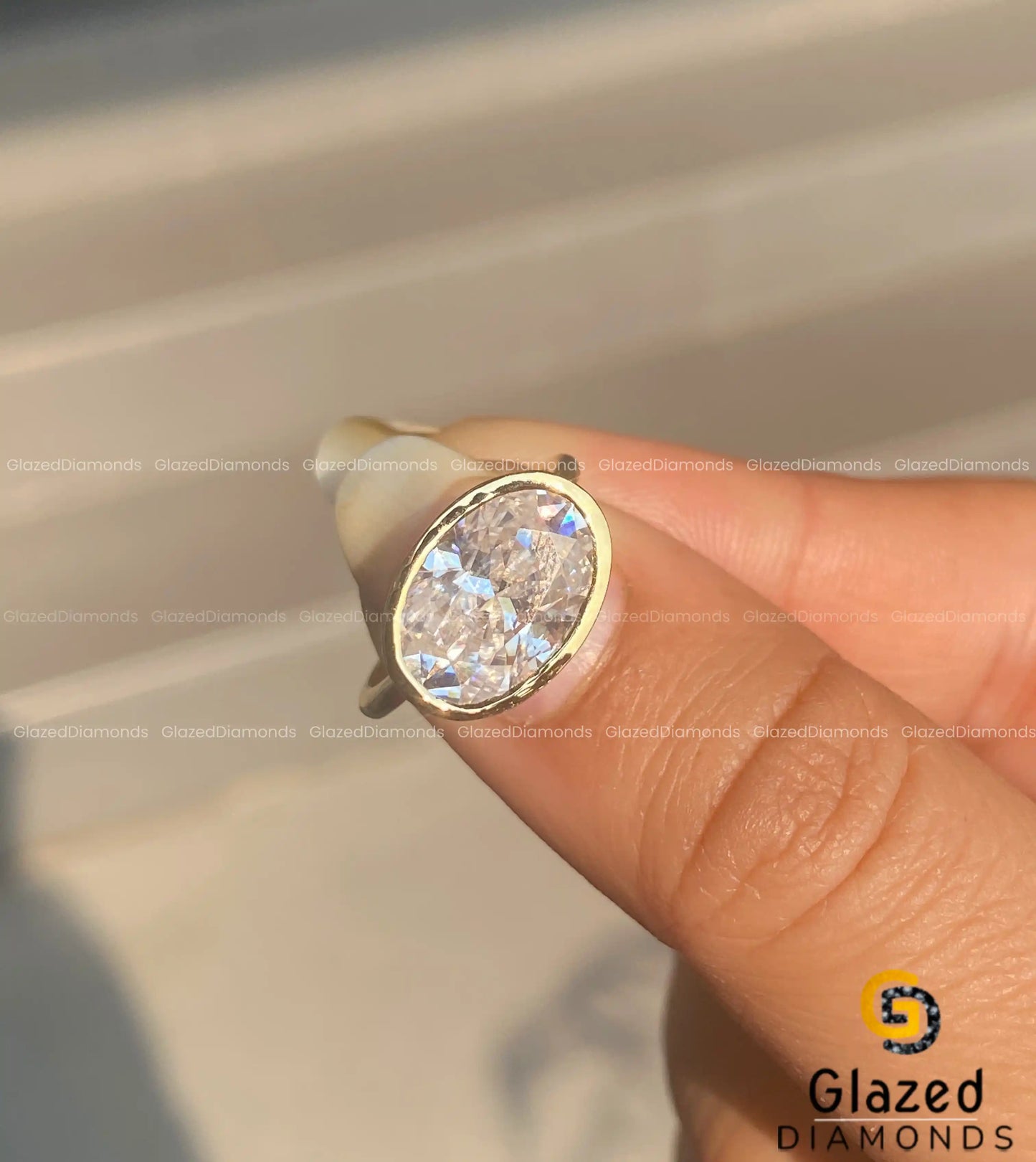 Oval Moissanite east West Bezel Set Engagement Ring for Gifts