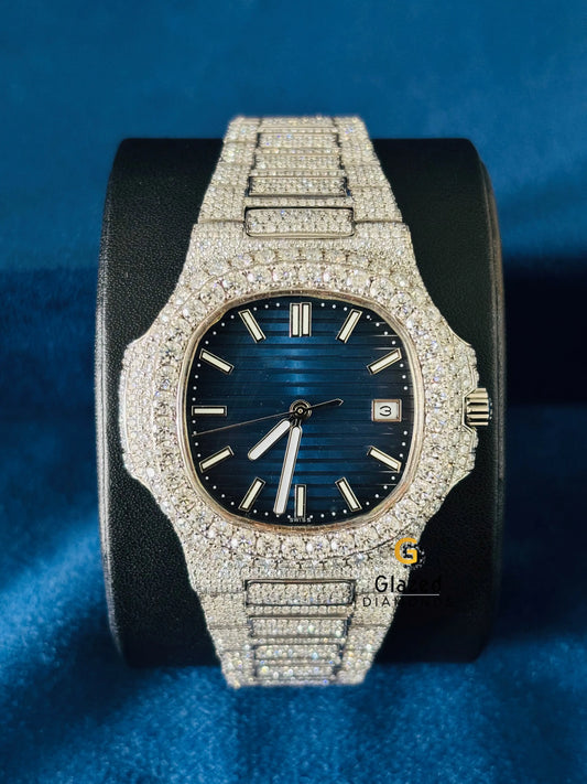 Royal Blue Dial Studded Moissanite Automatic Watch