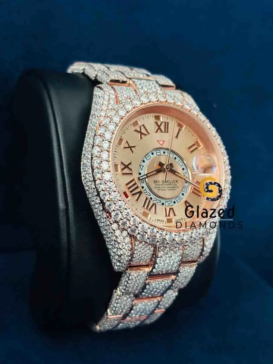 Pichese Pink Roman Number Sky Dweller Hip Hop Watch
