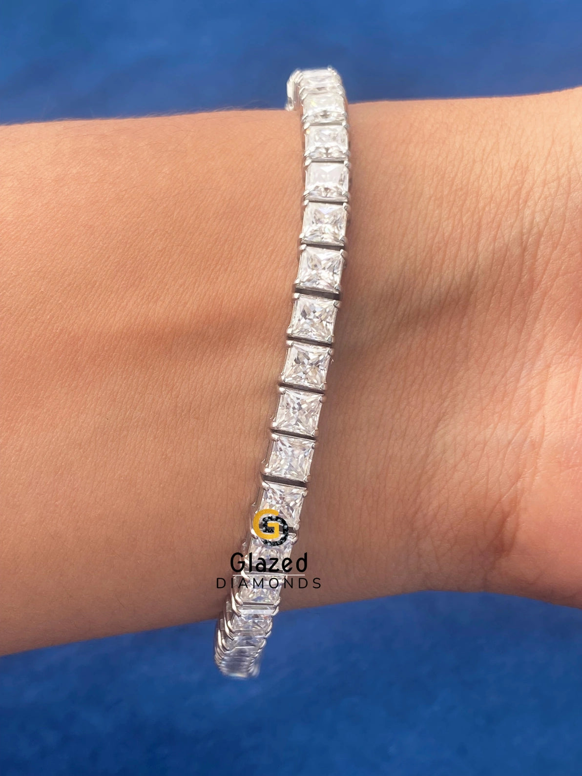 Princess Moissanite Hip Hop Tennis Link Steel Bracelet