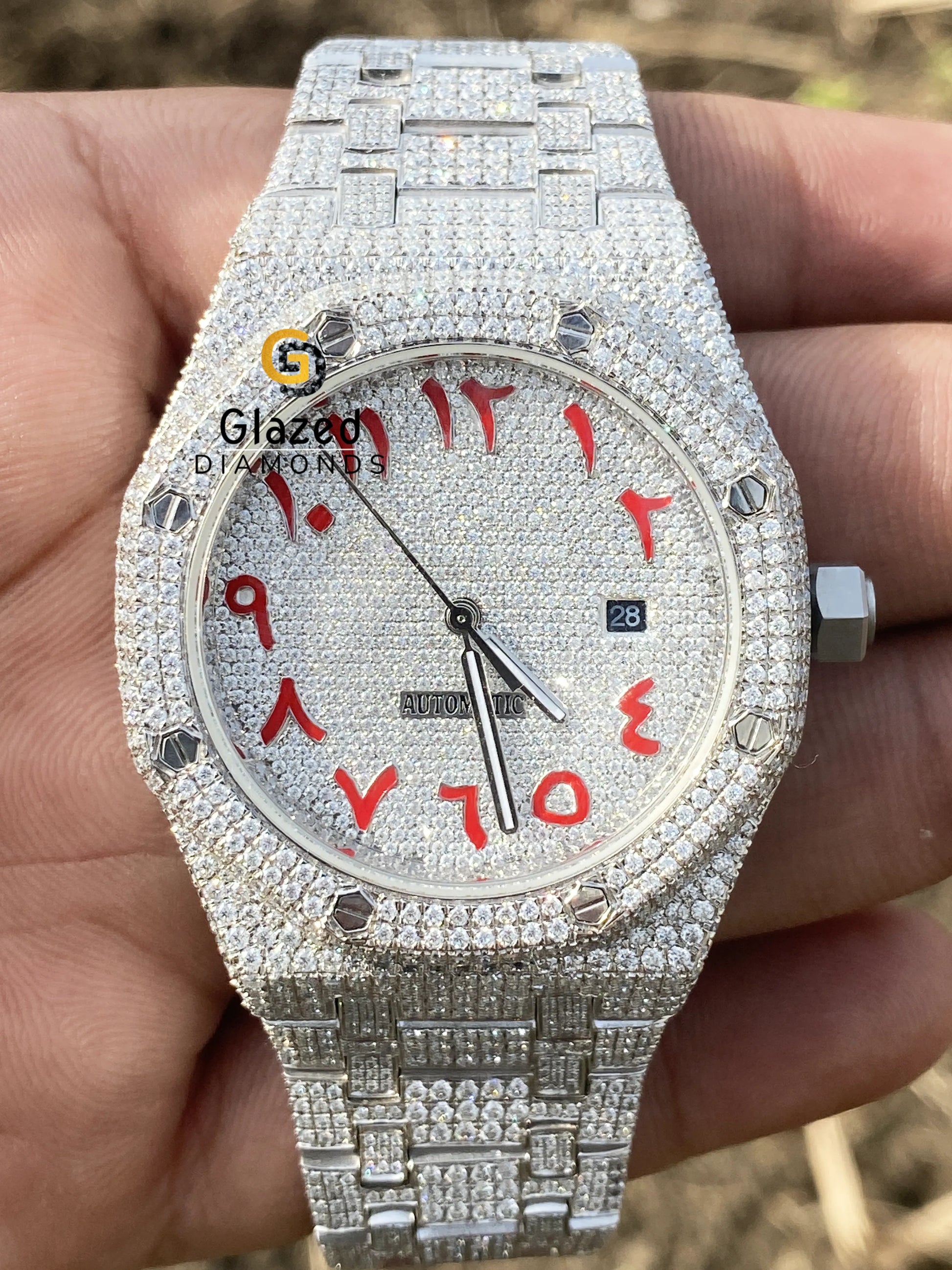 Red Arabic Digit Moissanite Watch