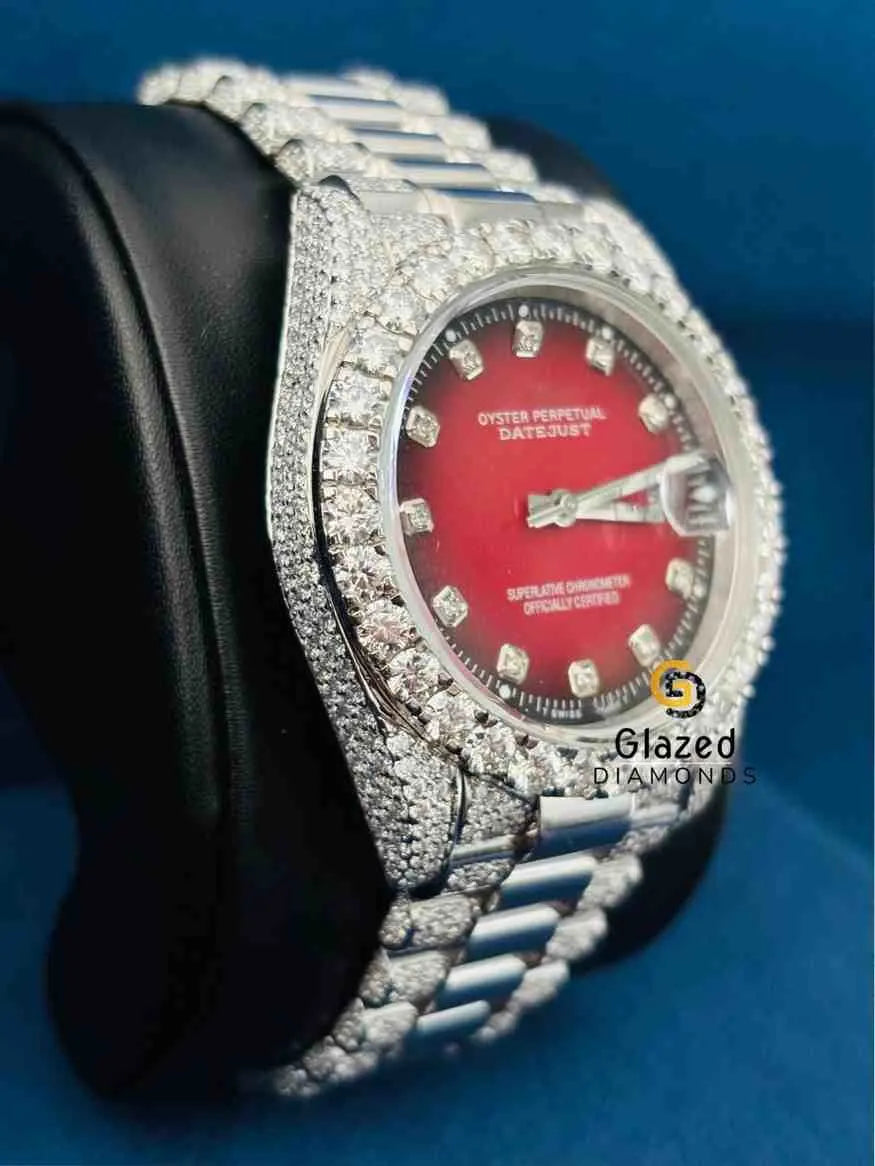 Red Dial Iced Out Moissanite Hip Hop Watch