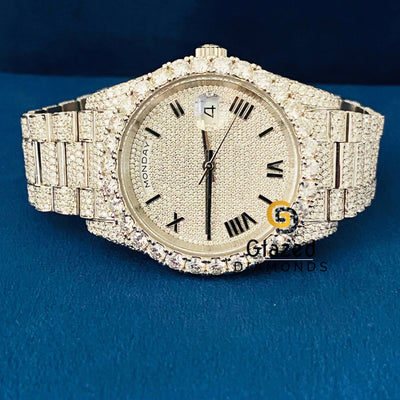 Roman Dial Day Date Hip Hop Moissanite Diamond Studded Watch