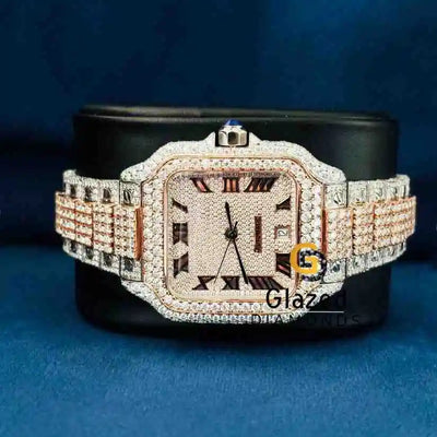 Roman Dial Bust Down Round VVS Moissanite Wrist Watch