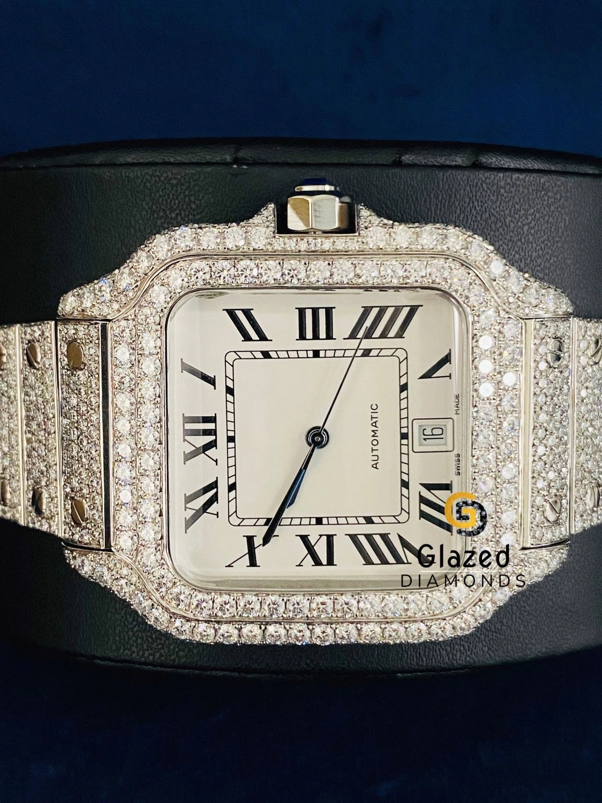 Roman Dial Bust Down VVs Moissanite Diamond Studded Watch