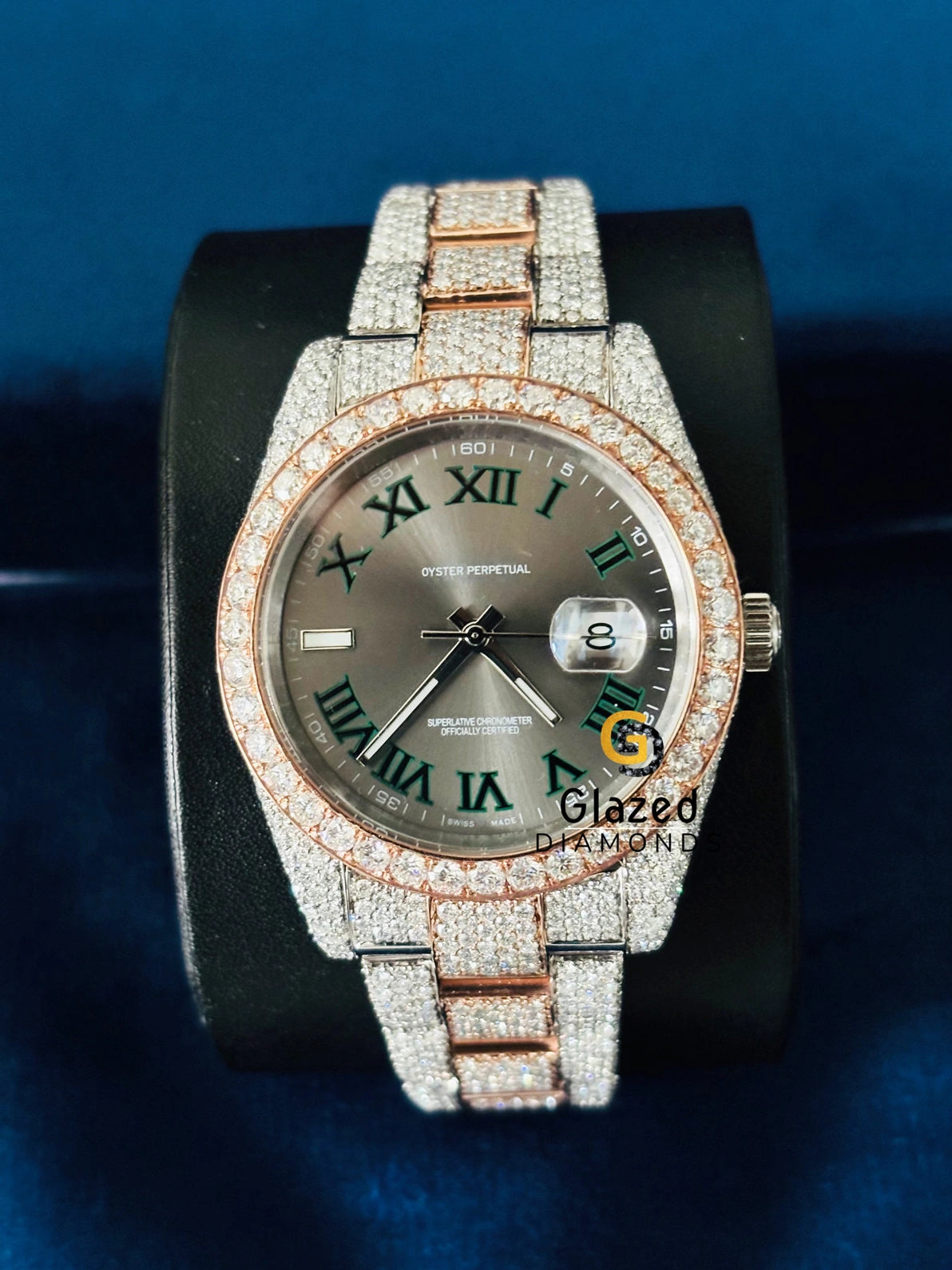 Roman Dial Fully Bust Down Two Tone Moissanite Watch
