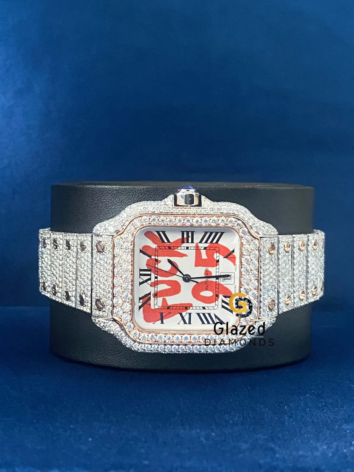 Roman Dial Fully Iced Out Moissanite Diamond Studded Watch