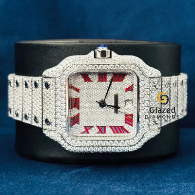 Roman Dial VVs Round Moissanite Diamond Studded Watch