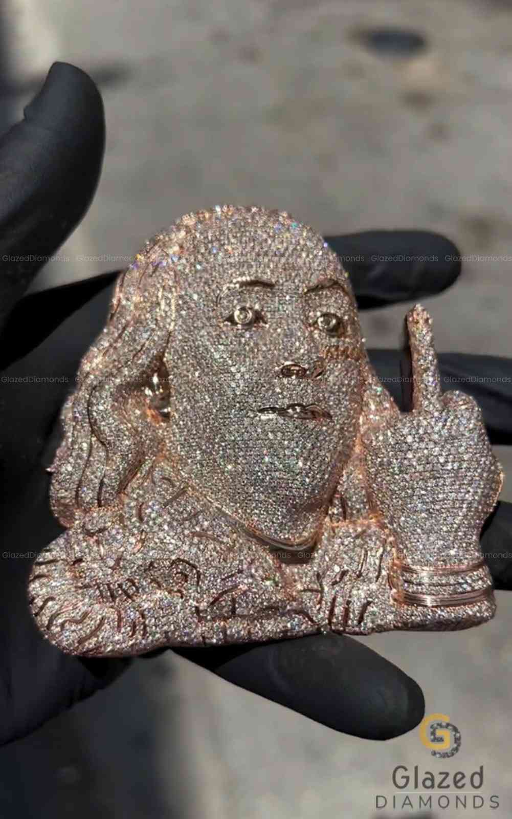 Rose Gold Pave Diamond Rapper Pendant