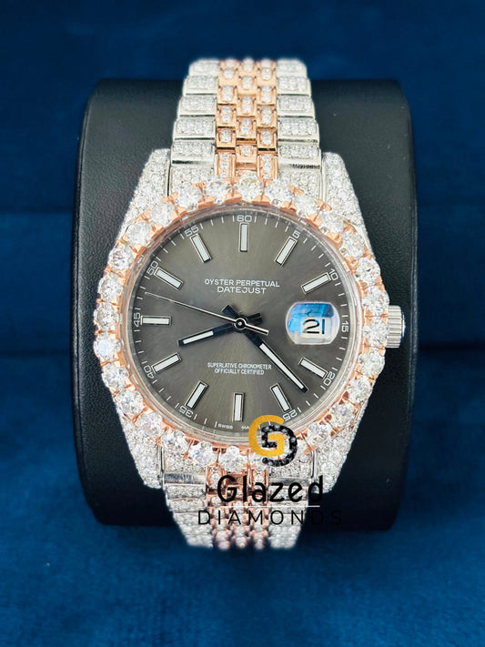 Rose Gold Plated White Bar Hip Hop Moissanite Rapper Watch