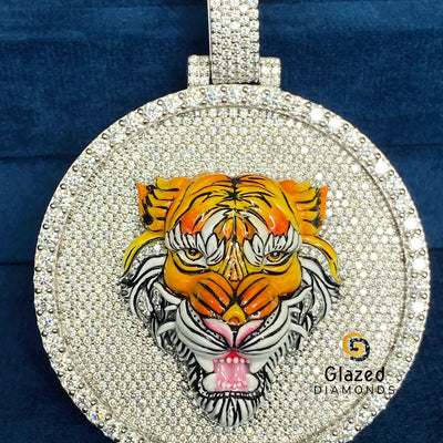 Round Moissanite Diamond Studded Custom Enamel Pendant