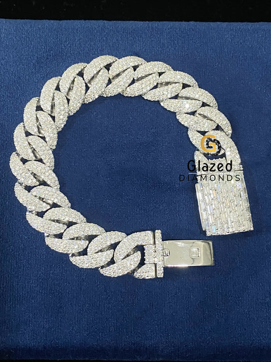 Round Moissanite Hip Hop Cuban Link Chain Bracelet