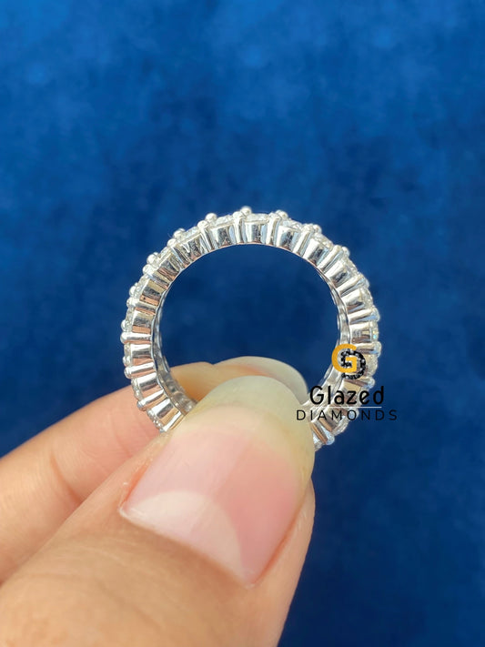 10MM Blue Radiant & Round Moissanite Diamond Studded Hip Hop Ring 925 Silver