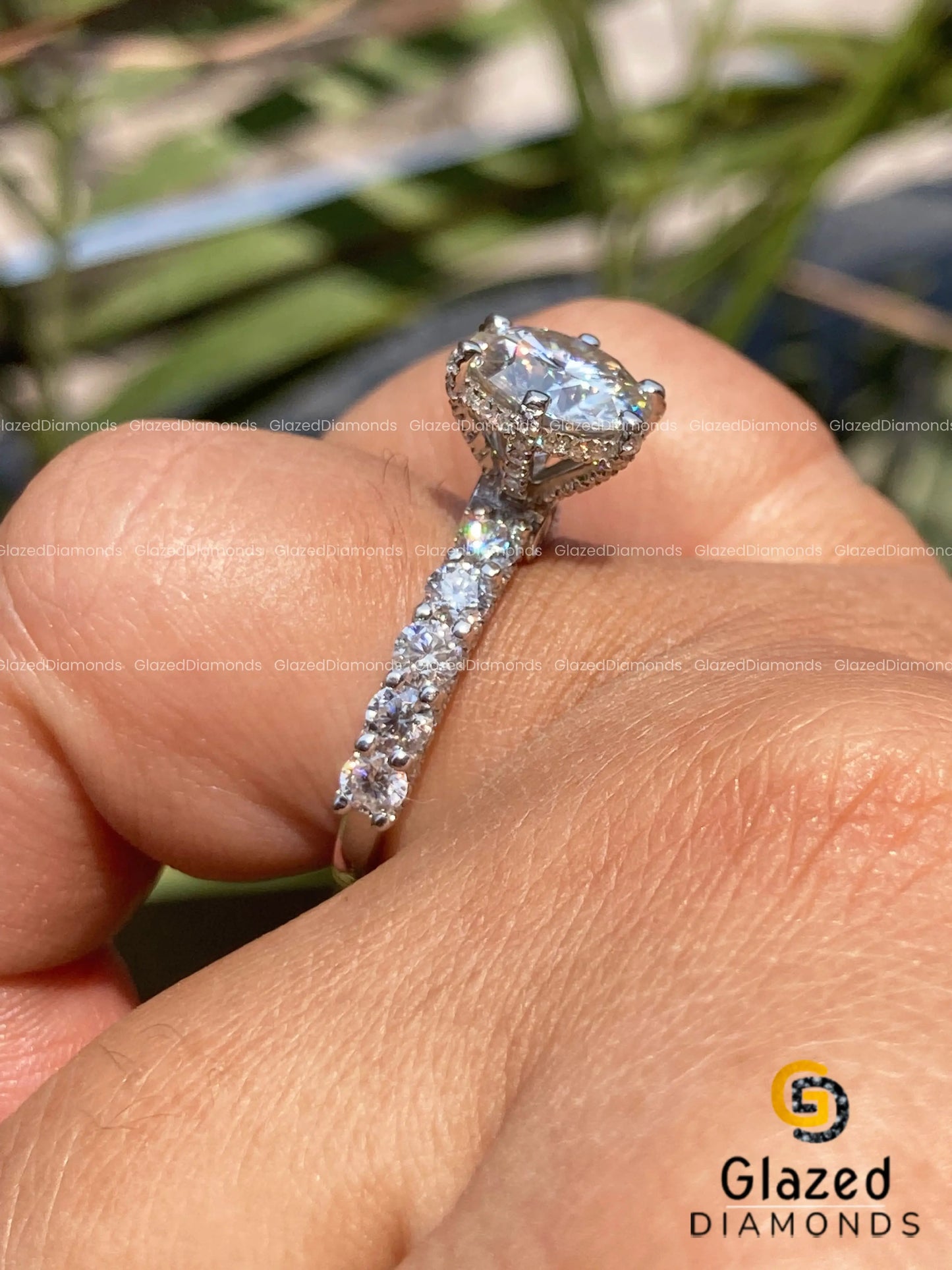 Side Stone Pave Set Engagement Ring
