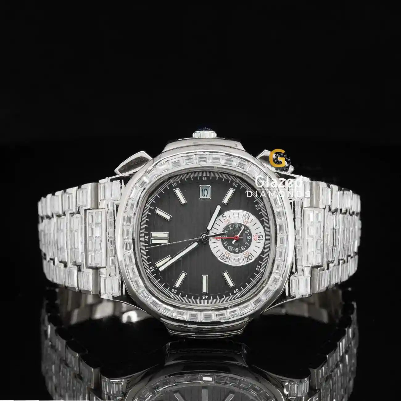 Silver Blingy Moissanite Watch For HIm