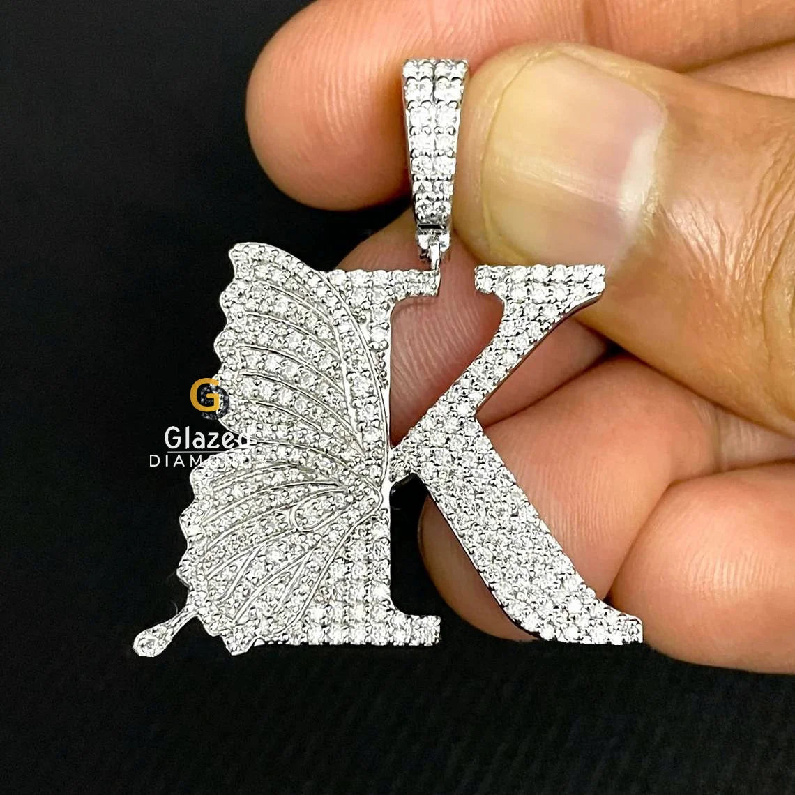 Single Letter with Butterfly wings Diamond Pendant