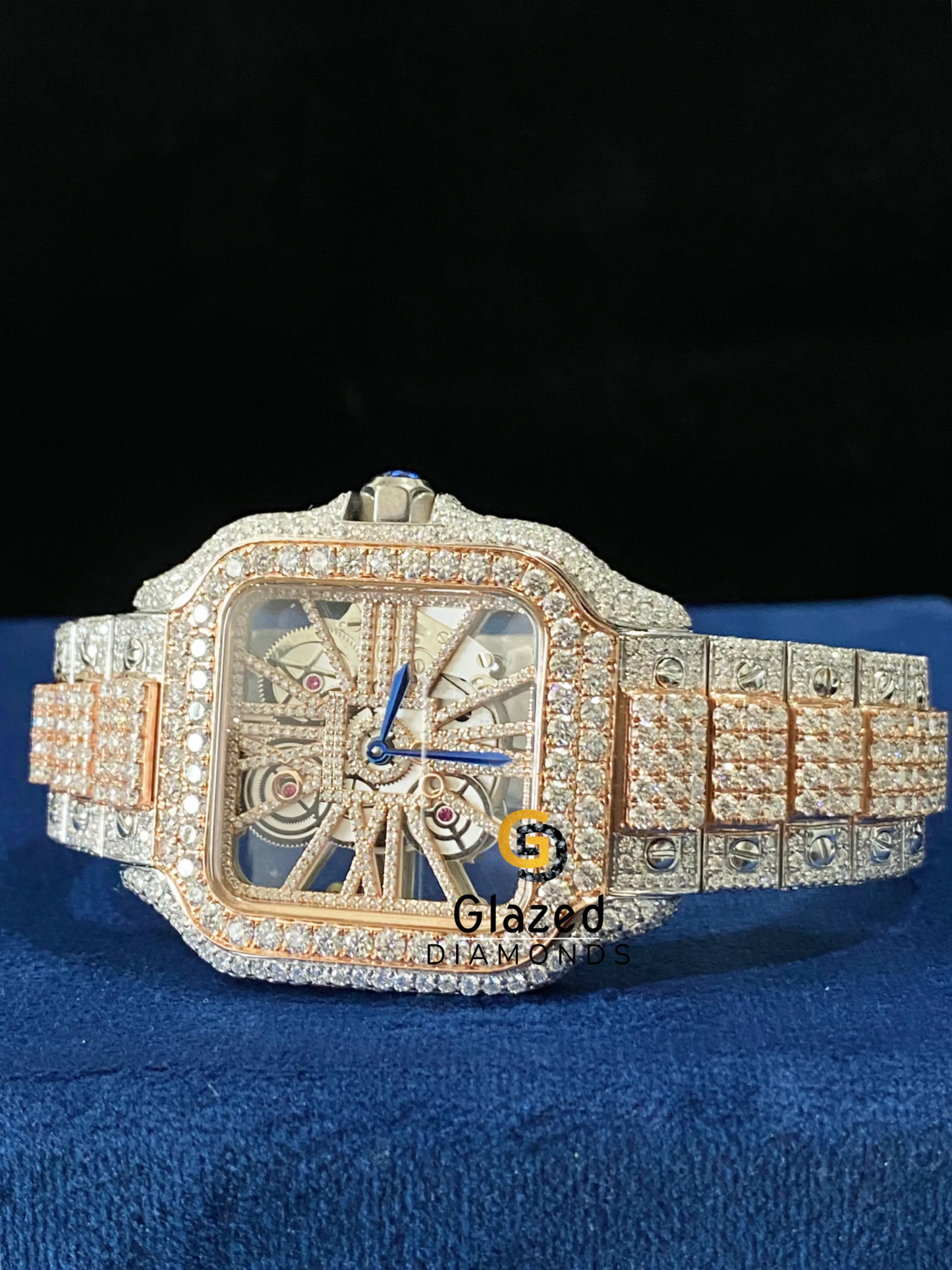 Skeleton Dial Two Tone Bust Down Moissanite Diamond Watch