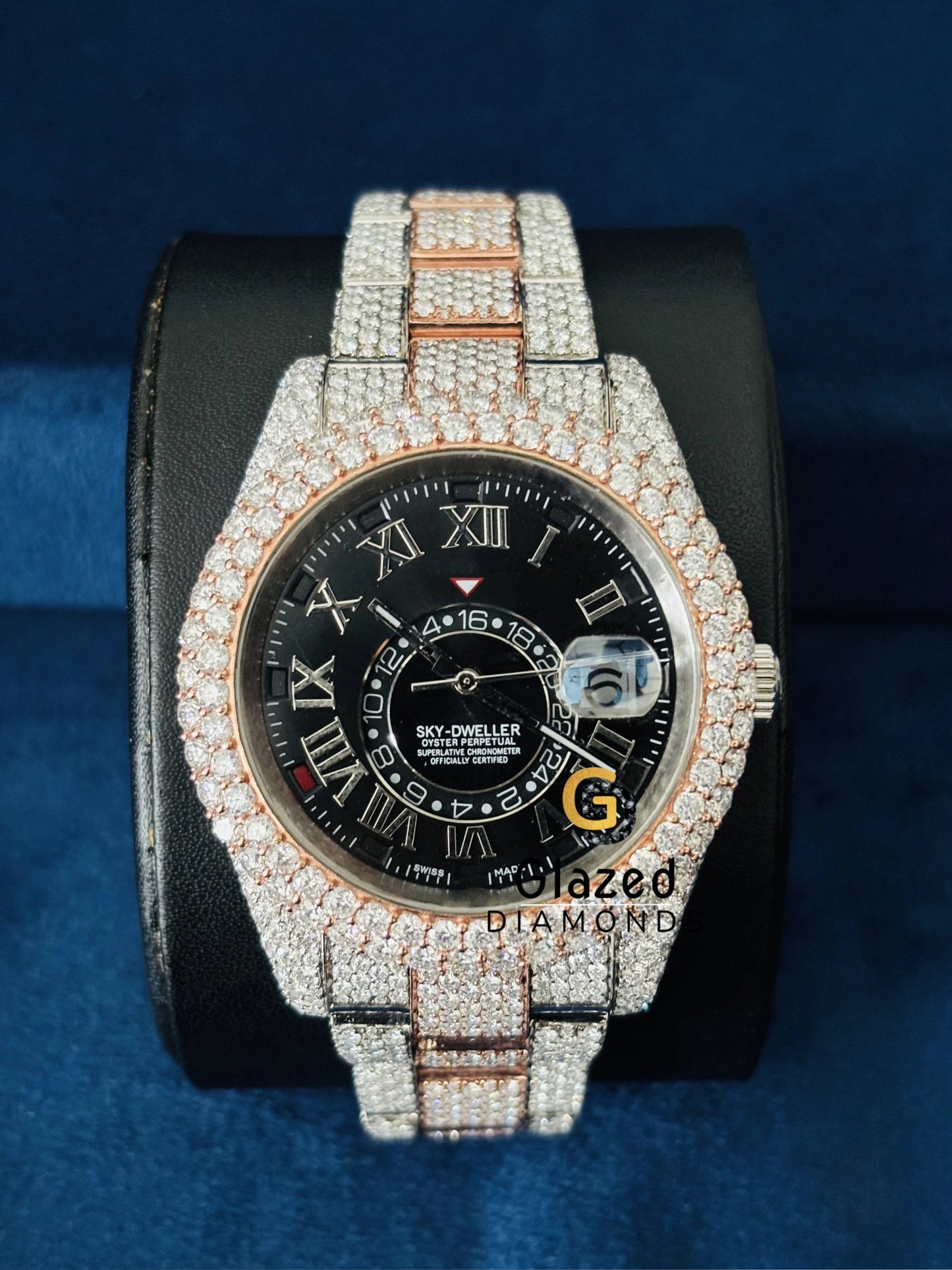 Sky Dweller Dial Roman Numerals Dual Tone Moissanite Watch