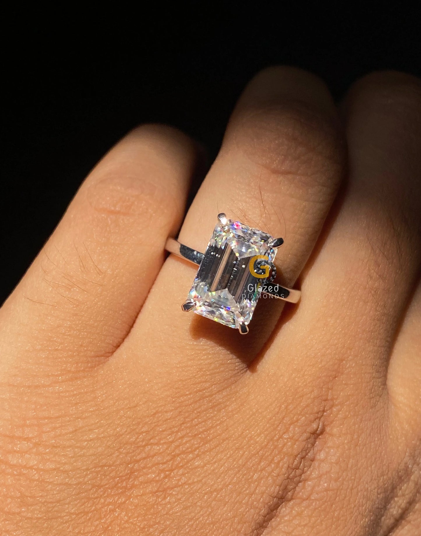 Solitaire Emerald Cut Moissanite Ring