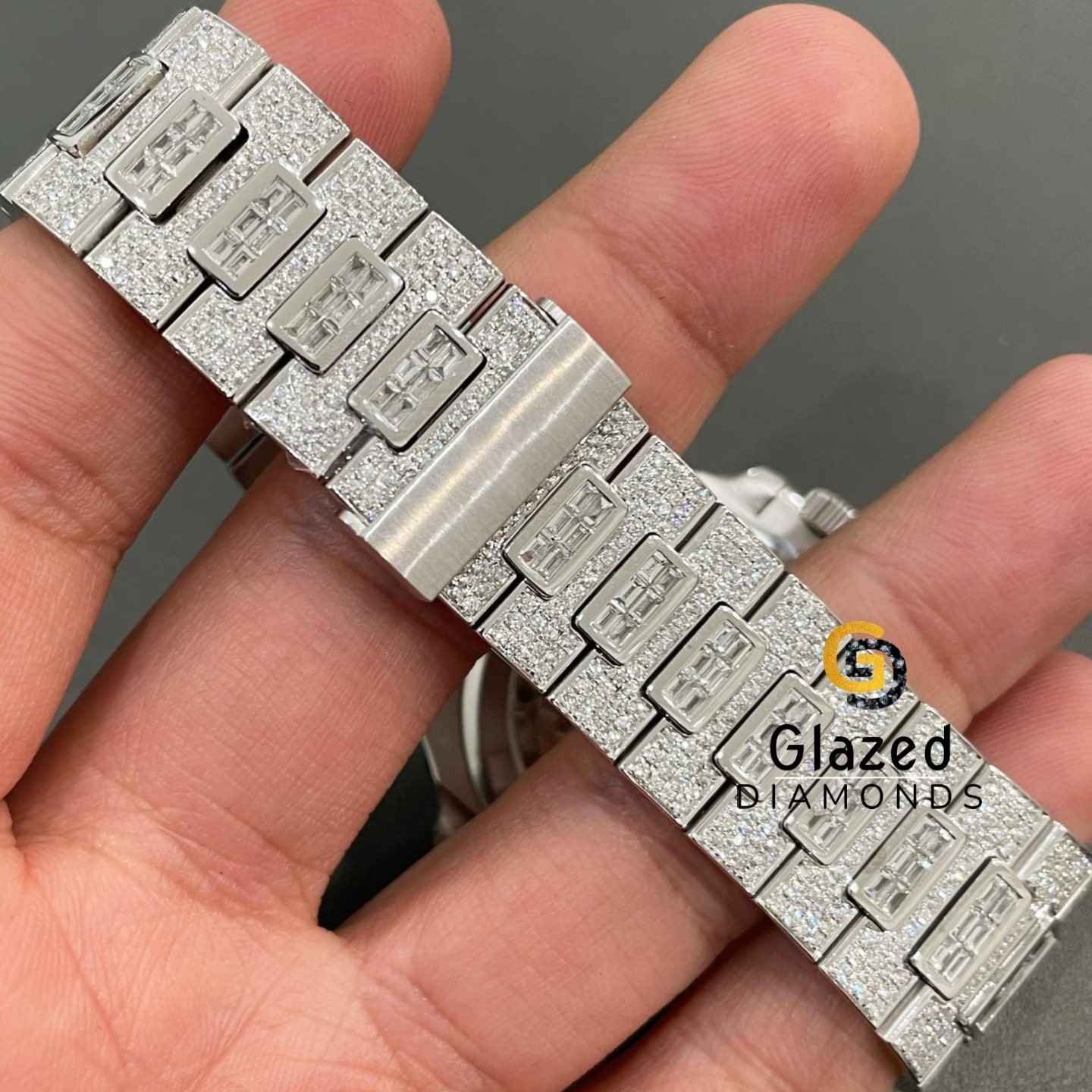 Stainless Steel Baguette Round Moissanite watch 2