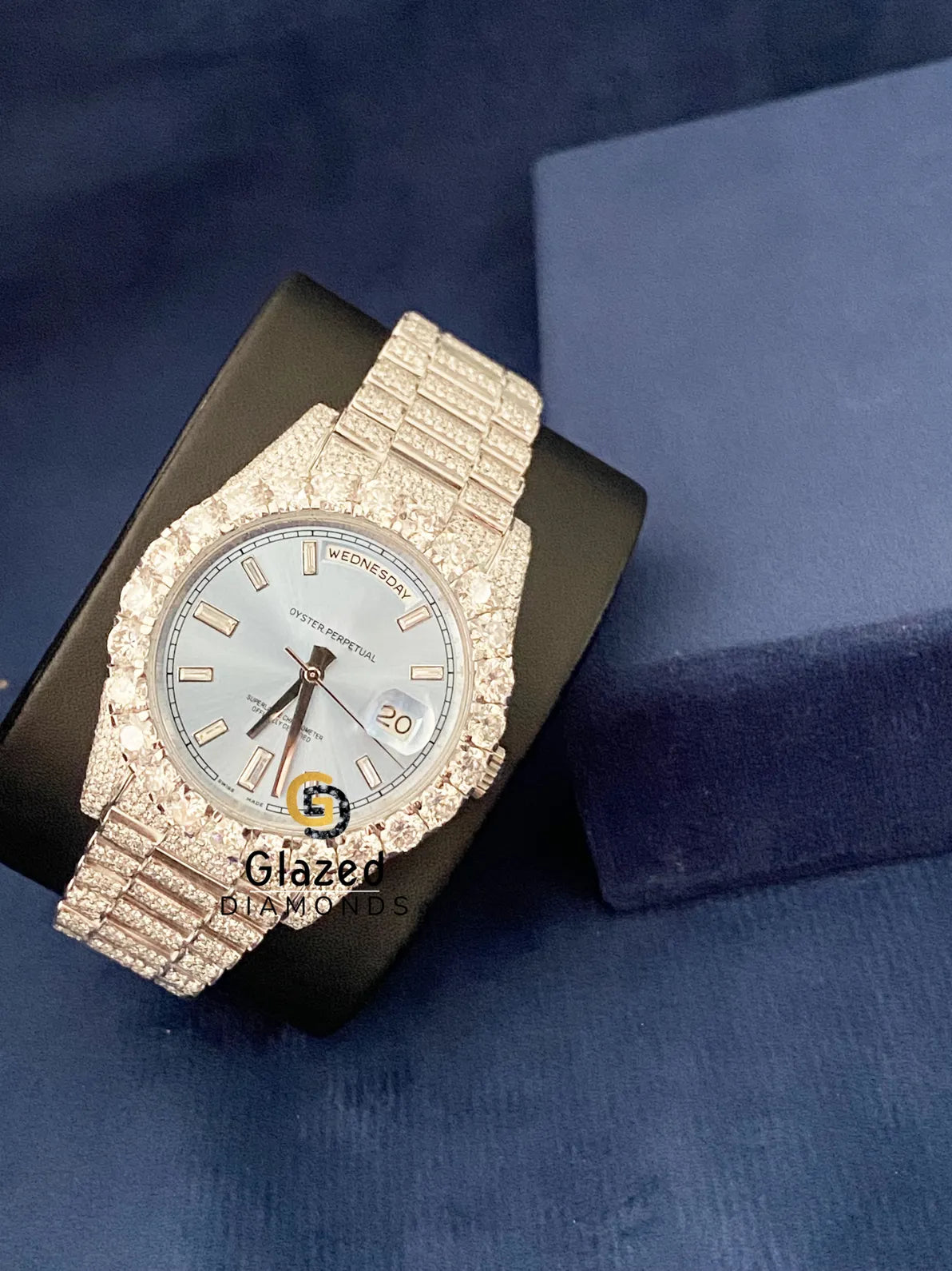 Stick Dial Fully Bust Down Day Date Moissanite Watch