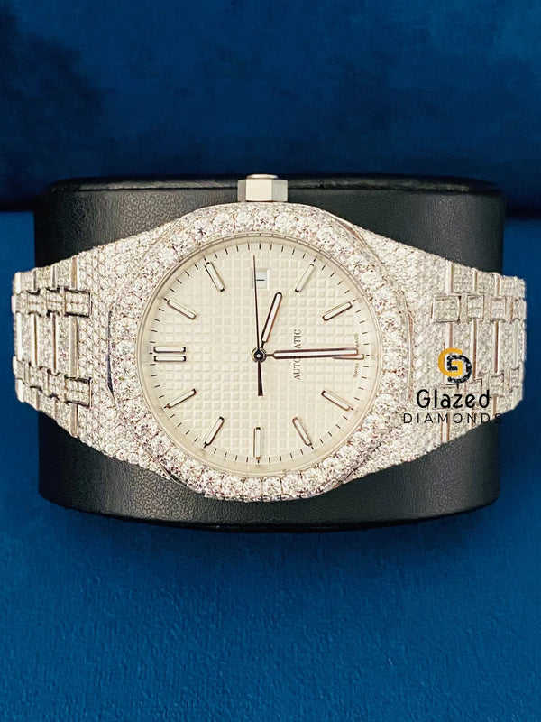Stick Dial Fully Iced Out White Dial Watch
