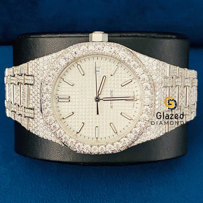 Stick Dial Fully Iced Out White Dial Watch