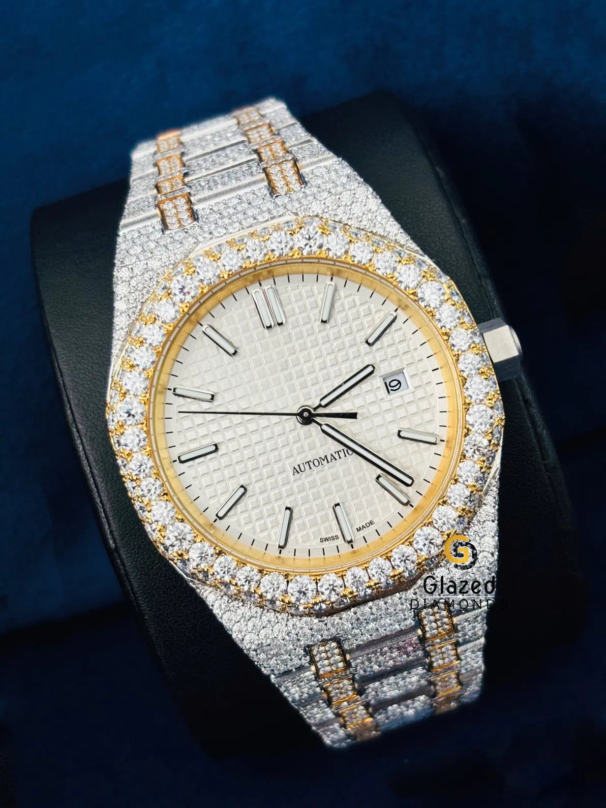 Stick Dial Two Tone Round VVS Moissanite D Colorless Watch