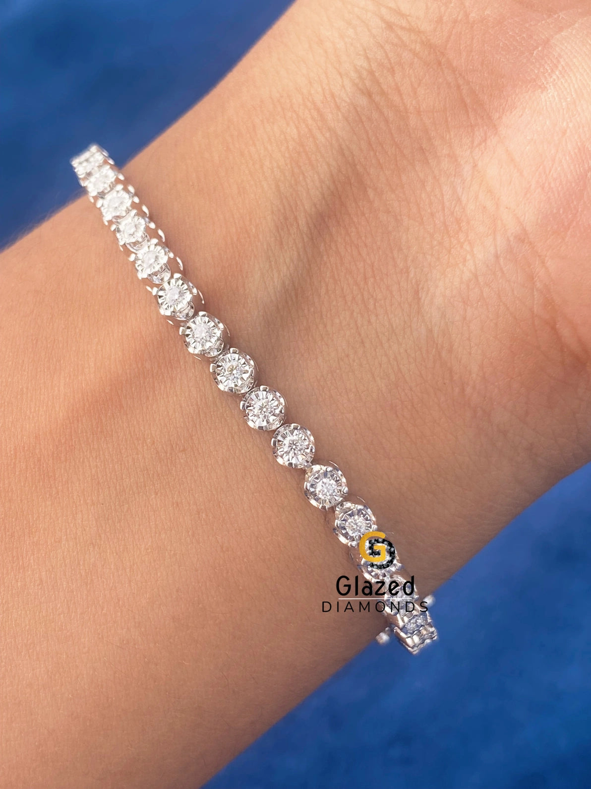 3MM Round Moissanite Bezel Set Tennis Link Bracelet 925 Silver