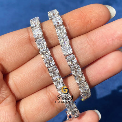 Tennis Link Asscher Moissanite Diamond Studded Bracelet