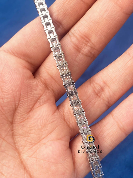 Tennis Link Stainless Steel Princess Moissanite Bracelet