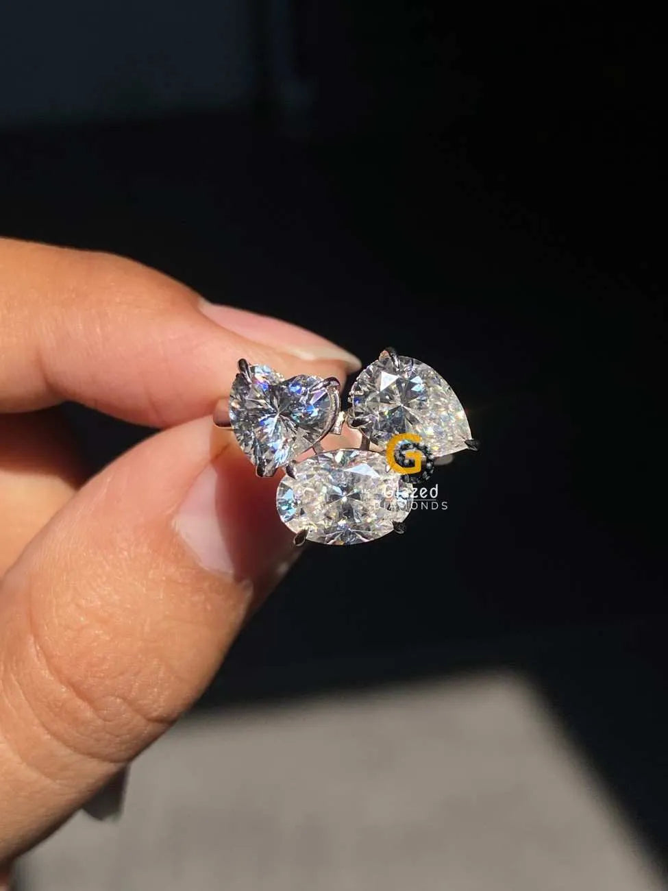 Three Stone Hidden Halo Ring