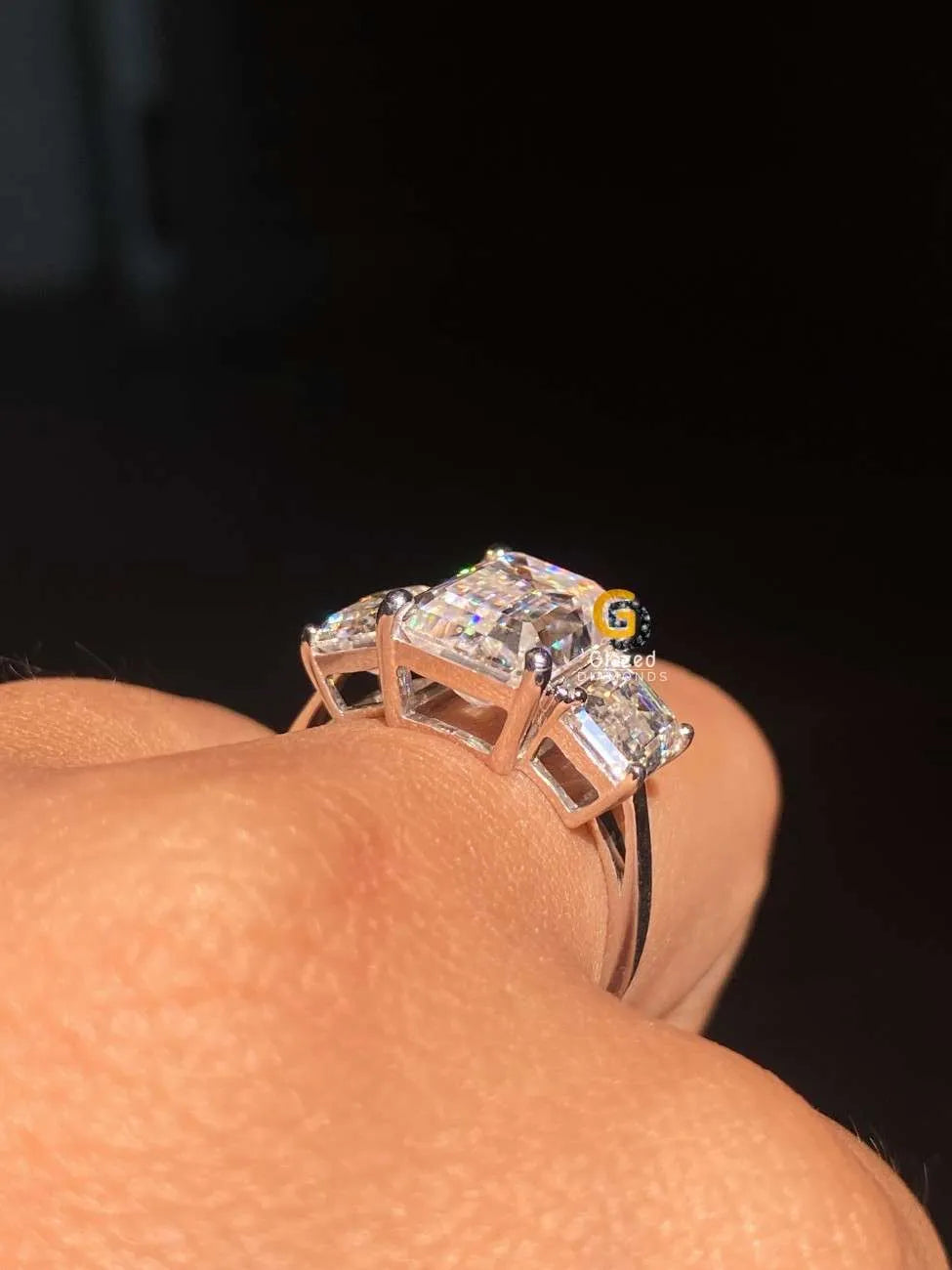Three Stone Moissanite Engagement Ring